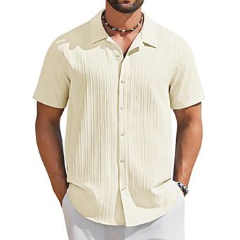 COOFANDY Men' Button Down Short Sleeve Casual Shirts Textured Summer Beach Hawaii Shirts