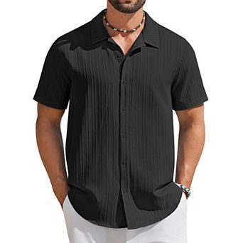 COOFANDY Men' Button Down Short Sleeve Casual Shirts Textured Summer Beach Hawaii Shirts