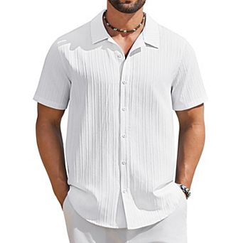 COOFANDY Men' Button Down Short Sleeve Casual Shirts Textured Summer Beach Hawaii Shirts