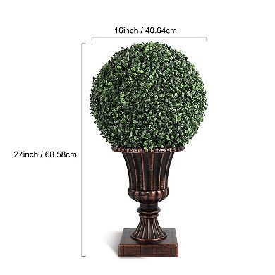 2Pcs Artificial Plant Topiary Ball, Pre-Lit Artificial Topiary Plant with Light Base