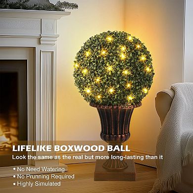 2Pcs Artificial Plant Topiary Ball, Pre-Lit Artificial Topiary Plant with Light Base