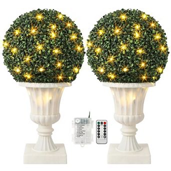 2 pc Artificial Plant Topiary Ball, Pre-Lit Artificial Topiary Plant with Light Base
