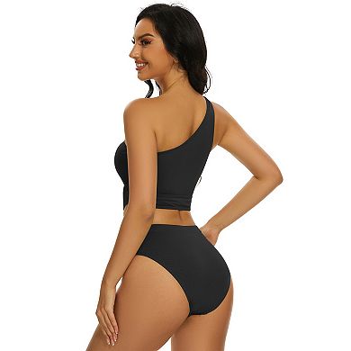 Women Cutout One Shoulder Bikini Swimsuits High Waisted Two Piece Bathing Suit