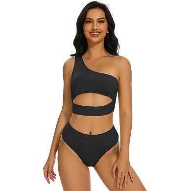 Women Cutout One Shoulder Bikini Swimsuits High Waisted Two Piece Bathing Suit