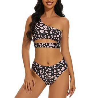Women Cutout One Shoulder Bikini Swimsuits High Waisted Two Piece Bathing Suit