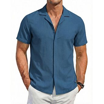 COOFANDY Men' Cotton Shirts Short Sleeve Button Down Shirts Casual Beach Summer Cuban Collar Shirt