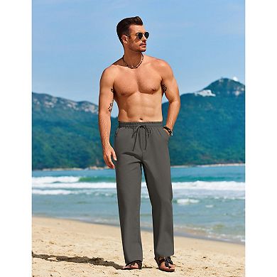 COOFANDY Men' Drawstring Linen Pants Casual Summer Beach Linen Trousers Lightweight Yoga Lounge