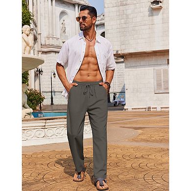 COOFANDY Men' Drawstring Linen Pants Casual Summer Beach Linen Trousers Lightweight Yoga Lounge