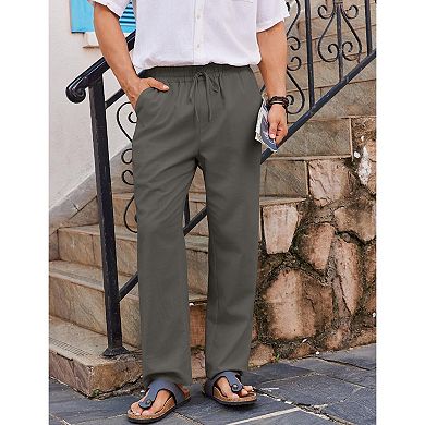 COOFANDY Men' Drawstring Linen Pants Casual Summer Beach Linen Trousers Lightweight Yoga Lounge