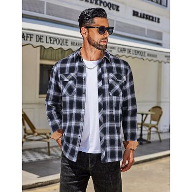 COOFANDY Men' Plaid Button Down Shirt Long Sleeve Lightweight Flannel Cowboy Work Shirt Fall