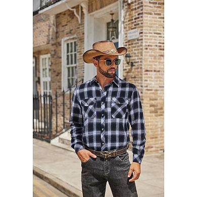 COOFANDY Men' Plaid Button Down Shirt Long Sleeve Lightweight Flannel Cowboy Work Shirt Fall