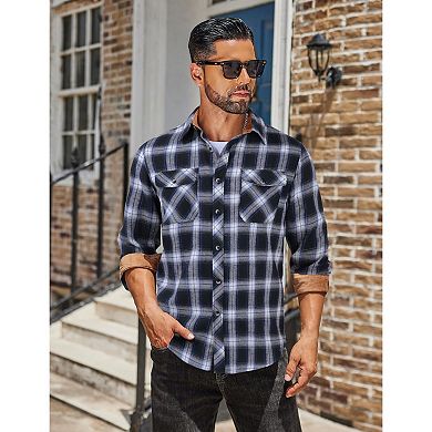 COOFANDY Men' Plaid Button Down Shirt Long Sleeve Lightweight Flannel Cowboy Work Shirt Fall