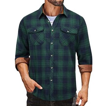 COOFANDY Men' Plaid Button Down Shirt Long Sleeve Lightweight Flannel Cowboy Work Shirt Fall
