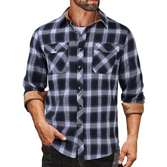 COOFANDY Men' Plaid Button Down Shirt Long Sleeve Lightweight Flannel Cowboy Work Shirt Fall