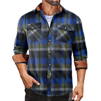 COOFANDY Men' Plaid Button Down Shirt Long Sleeve Lightweight Flannel Cowboy Work Shirt Fall