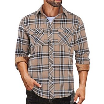 COOFANDY Men' Plaid Button Down Shirt Long Sleeve Lightweight Flannel Cowboy Work Shirt Fall