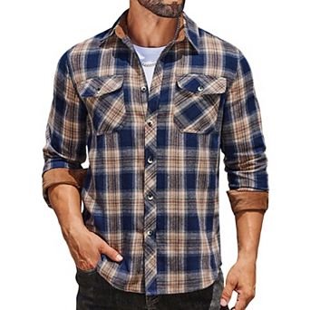 COOFANDY Men' Plaid Button Down Shirt Long Sleeve Lightweight Flannel Cowboy Work Shirt Fall