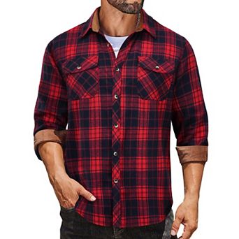 COOFANDY Men' Plaid Button Down Shirt Long Sleeve Lightweight Flannel Cowboy Work Shirt Fall