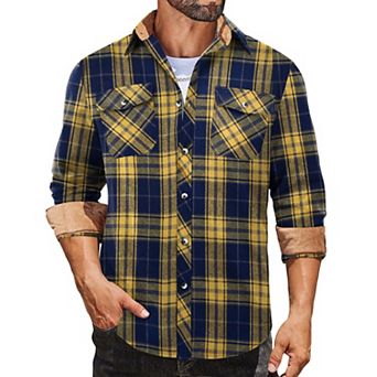 COOFANDY Men' Plaid Button Down Shirt Long Sleeve Lightweight Flannel Cowboy Work Shirt Fall