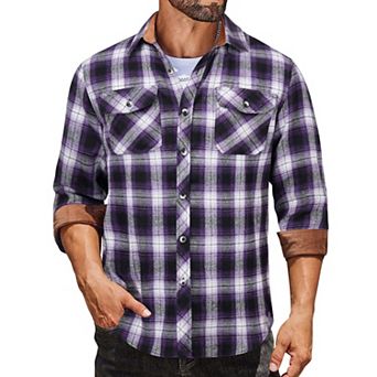 COOFANDY Men' Plaid Button Down Shirt Long Sleeve Lightweight Flannel Cowboy Work Shirt Fall