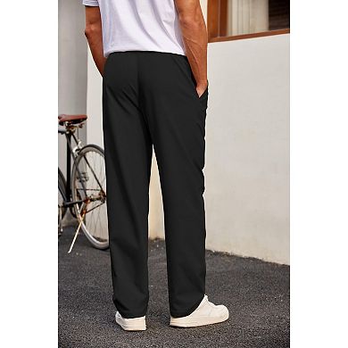 COOFANDY Mens Casual Chino Drawstring Pants Elastic Waist Straight Leg Twill Lounge Pants with
