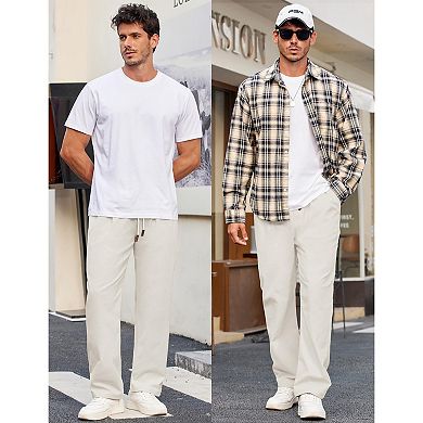 COOFANDY Mens Casual Chino Drawstring Pants Elastic Waist Straight Leg Twill Lounge Pants with