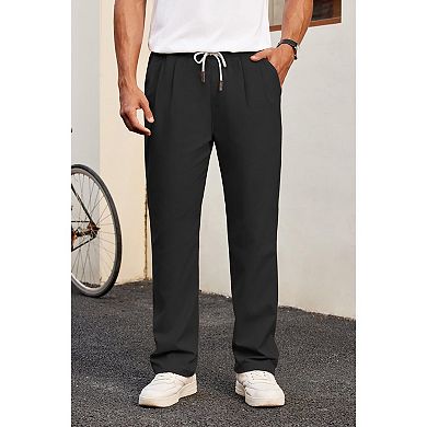 COOFANDY Mens Casual Chino Drawstring Pants Elastic Waist Straight Leg Twill Lounge Pants with