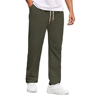 COOFANDY Mens Casual Chino Drawstring Pants Elastic Waist Straight Leg Twill Lounge Pants with