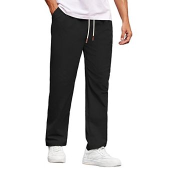 COOFANDY Mens Casual Chino Drawstring Pants Elastic Waist Straight Leg Twill Lounge Pants with