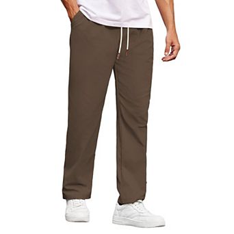 COOFANDY Mens Casual Chino Drawstring Pants Elastic Waist Straight Leg Twill Lounge Pants with