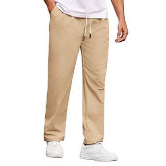 COOFANDY Mens Casual Chino Drawstring Pants Elastic Waist Straight Leg Twill Lounge Pants with