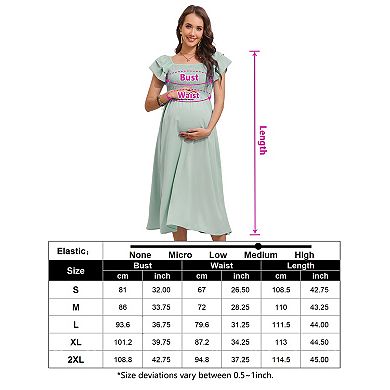 Women Maternity Summer Flutter Short Sleeve Smocked Maxi Dress Square Neck Casual Flowy Boho Dress