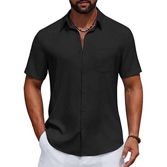 COOFANDY Men' Linen Shirts Casual Button Down Shirt Short Sleeve Cotton Linen Shirts for Men