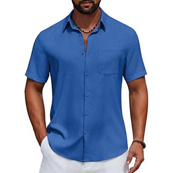 COOFANDY Men' Linen Shirts Casual Button Down Shirt Short Sleeve Cotton Linen Shirts for Men