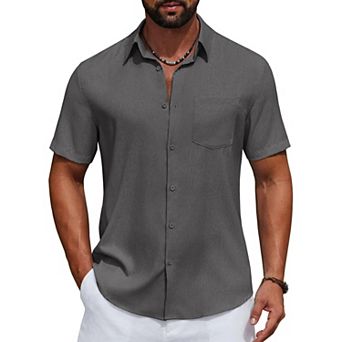 COOFANDY Men' Linen Shirts Casual Button Down Shirt Short Sleeve Cotton Linen Shirts for Men