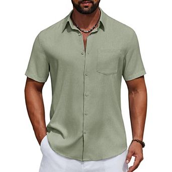 COOFANDY Men' Linen Shirts Casual Button Down Shirt Short Sleeve Cotton Linen Shirts for Men