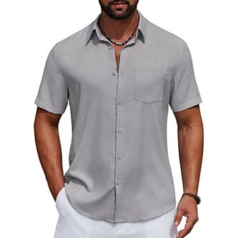 COOFANDY Men' Linen Shirts Casual Button Down Shirt Short Sleeve Cotton Linen Shirts for Men
