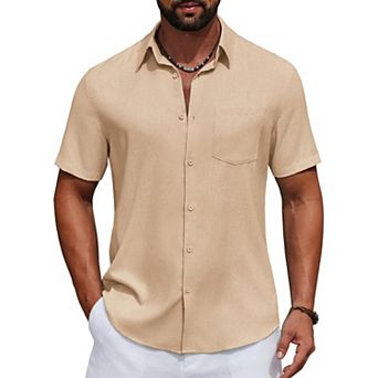 COOFANDY Men' Linen Shirts Casual Button Down Shirt Short Sleeve Cotton Linen Shirts for Men