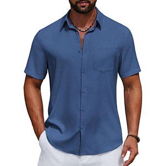 COOFANDY Men' Linen Shirts Casual Button Down Shirt Short Sleeve Cotton Linen Shirts for Men