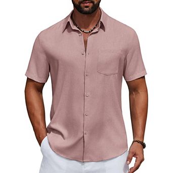 COOFANDY Men' Linen Shirts Casual Button Down Shirt Short Sleeve Cotton Linen Shirts for Men