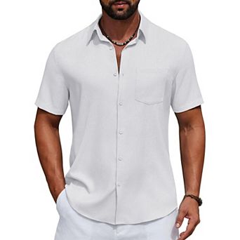 COOFANDY Men' Linen Shirts Casual Button Down Shirt Short Sleeve Cotton Linen Shirts for Men