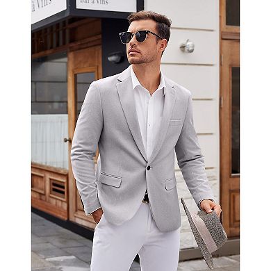 COOFANDY Men' Casual Blazer Notched Lapel One Button Sport Coats Herringbone Knit Suit Jacket for