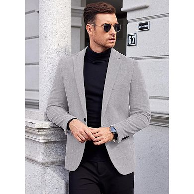 COOFANDY Men' Casual Blazer Notched Lapel One Button Sport Coats Herringbone Knit Suit Jacket for