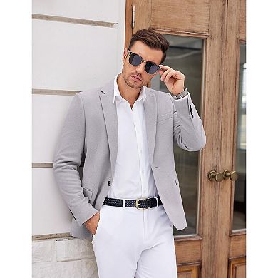 COOFANDY Men' Casual Blazer Notched Lapel One Button Sport Coats Herringbone Knit Suit Jacket for