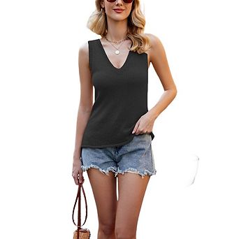 Women's V Neck Tank Tops Sleeveless Sweater Business Casual Work Summer Knit Shirts Slim Fit