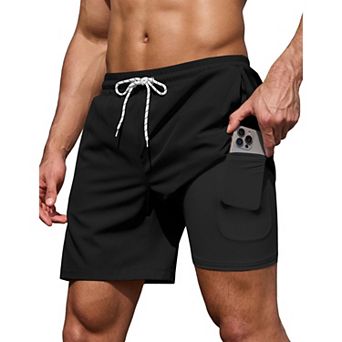 COOFANDY Mens Bathing Suit 7 Inch Inseam Stretch Beach Swim Shorts with Zipper Pockets Built in