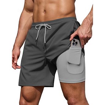 COOFANDY Mens Bathing Suit 7 Inch Inseam Stretch Beach Swim Shorts with Zipper Pockets Built in