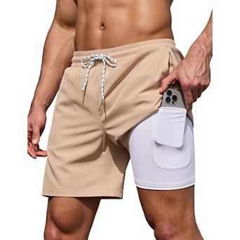 COOFANDY Mens Bathing Suit 7 Inch Inseam Stretch Beach Swim Shorts with Zipper Pockets Built in