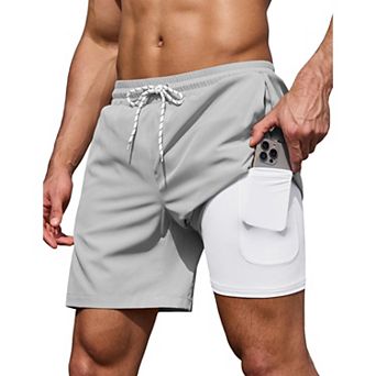 COOFANDY Mens Bathing Suit 7 Inch Inseam Stretch Beach Swim Shorts with Zipper Pockets Built in