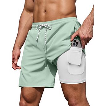 COOFANDY Mens Bathing Suit 7 Inch Inseam Stretch Beach Swim Shorts with Zipper Pockets Built in